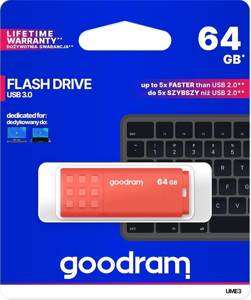 USB Flash Drive GoodRAM 64GB, portokalli