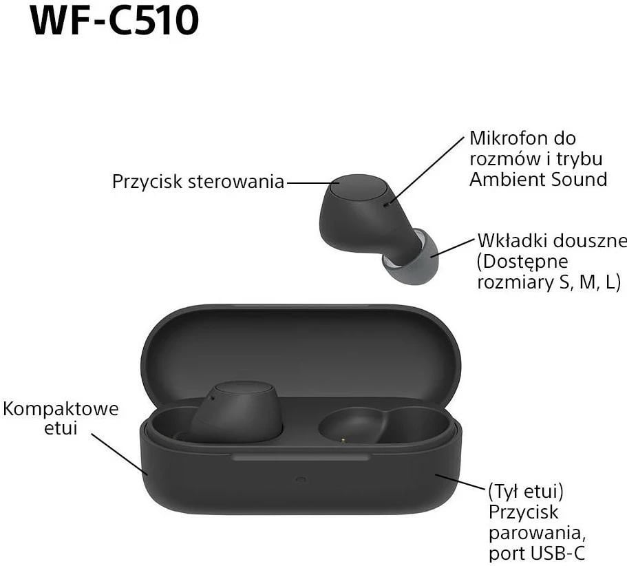 Kufje Sony WF-C510, True Wireless, Bluetooth 5.3, të zeza