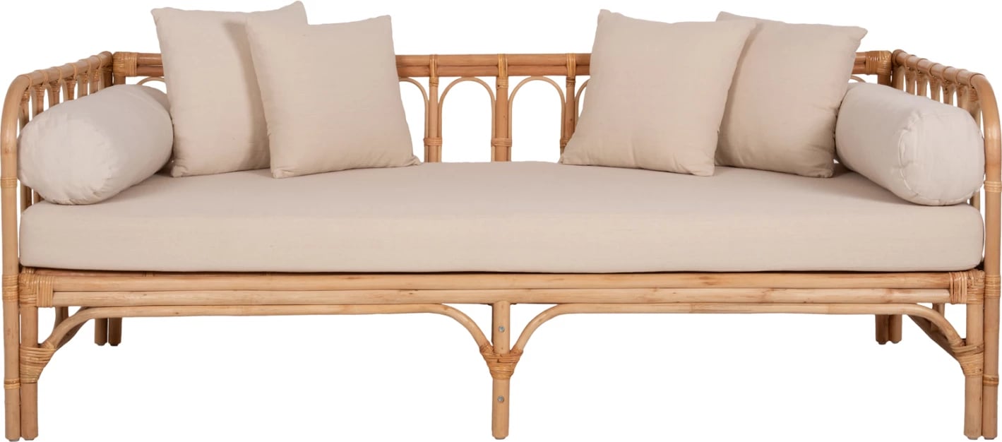 Krevati-divan LIGNANO FH9660 rattan natyral me jastëkë bezhë 200x100x75H cm.