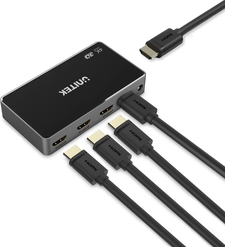 Ndajësi HDMI Unitek, 1 në - 4 jashtë, i zi-argjendtë