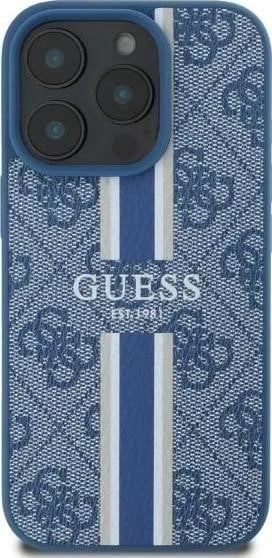 Mbështjellës Guess 4G Printed Stripes MagSafe për iPhone 16 Pro Max, blu