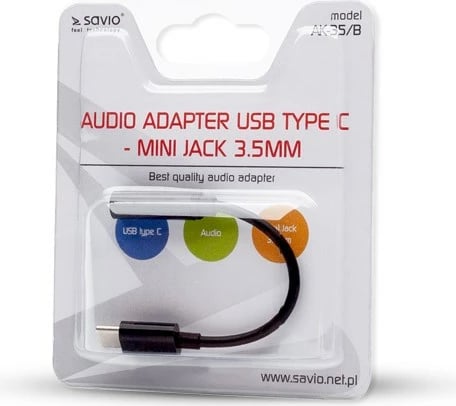 Përshtatës Savio USB Type 3.1 C (M) – Jack 3.5mm (F), i zi 