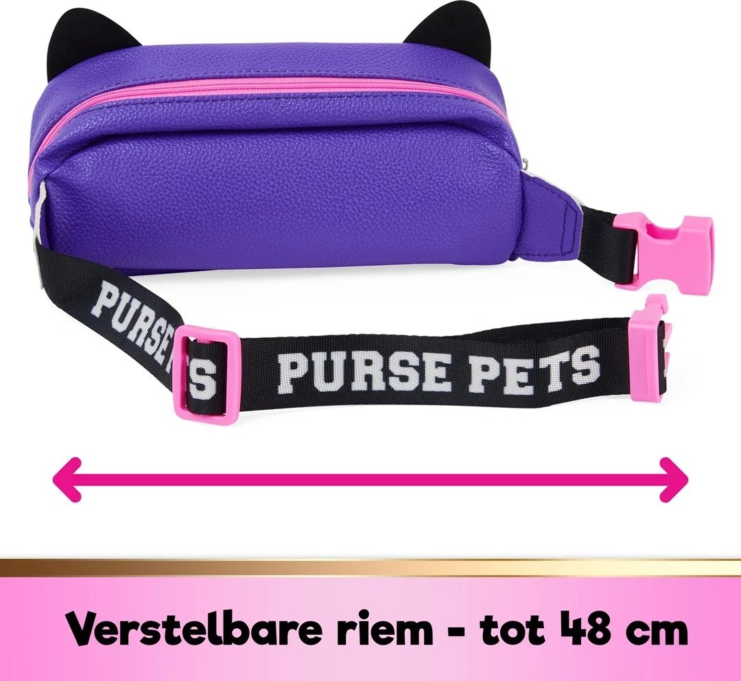 Çantë SPIN MASTER Purse Pets Savannah Spotlight, lodër interaktive dhe çantë crossbody, ngjyrë vjollcë