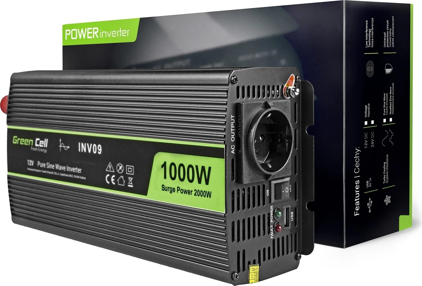 Inverter Green Cell INV09, Auto, 1000 W, E zezë