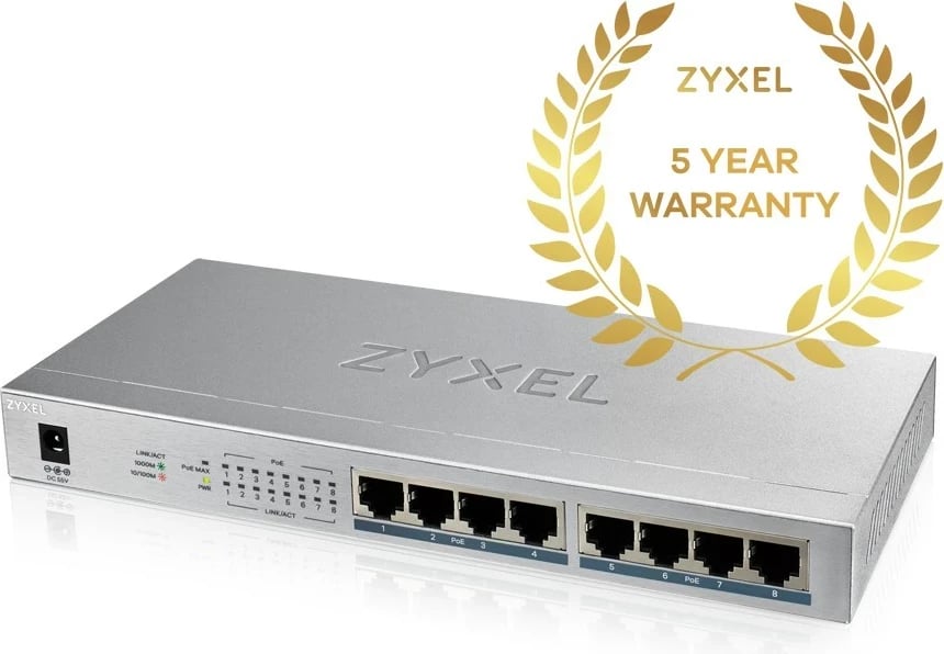 Switch Zyxel GS1008HP, Gigabit Ethernet, PoE, Gri