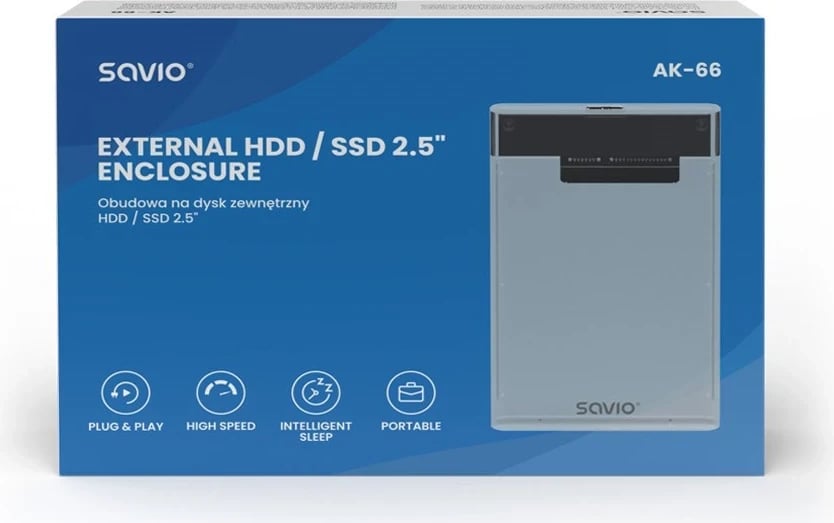 Kutia jashtme për HDD/SSD Savio 2.5", USB 3.0, transparente, AK-66