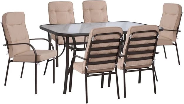 Set tavoline ngrënieje 7 pjesë FH10564.01 me Tavolinë 160x90x72cm nga metali kafe