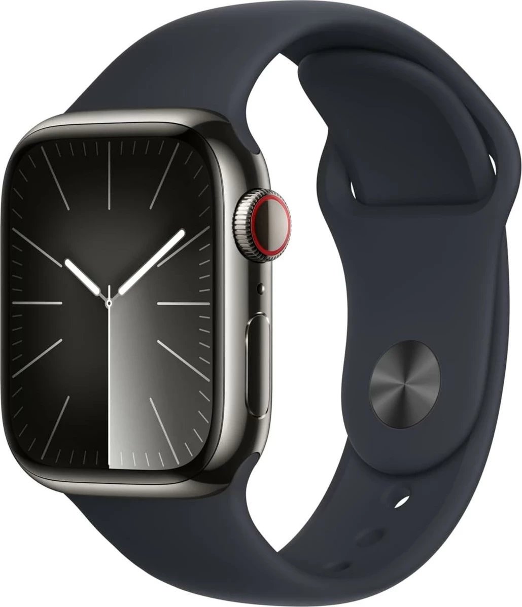 Smartwatch Apple Watch Series 9, 41mm, Çelik, Grafit, Bandë Sport, Mesnatë