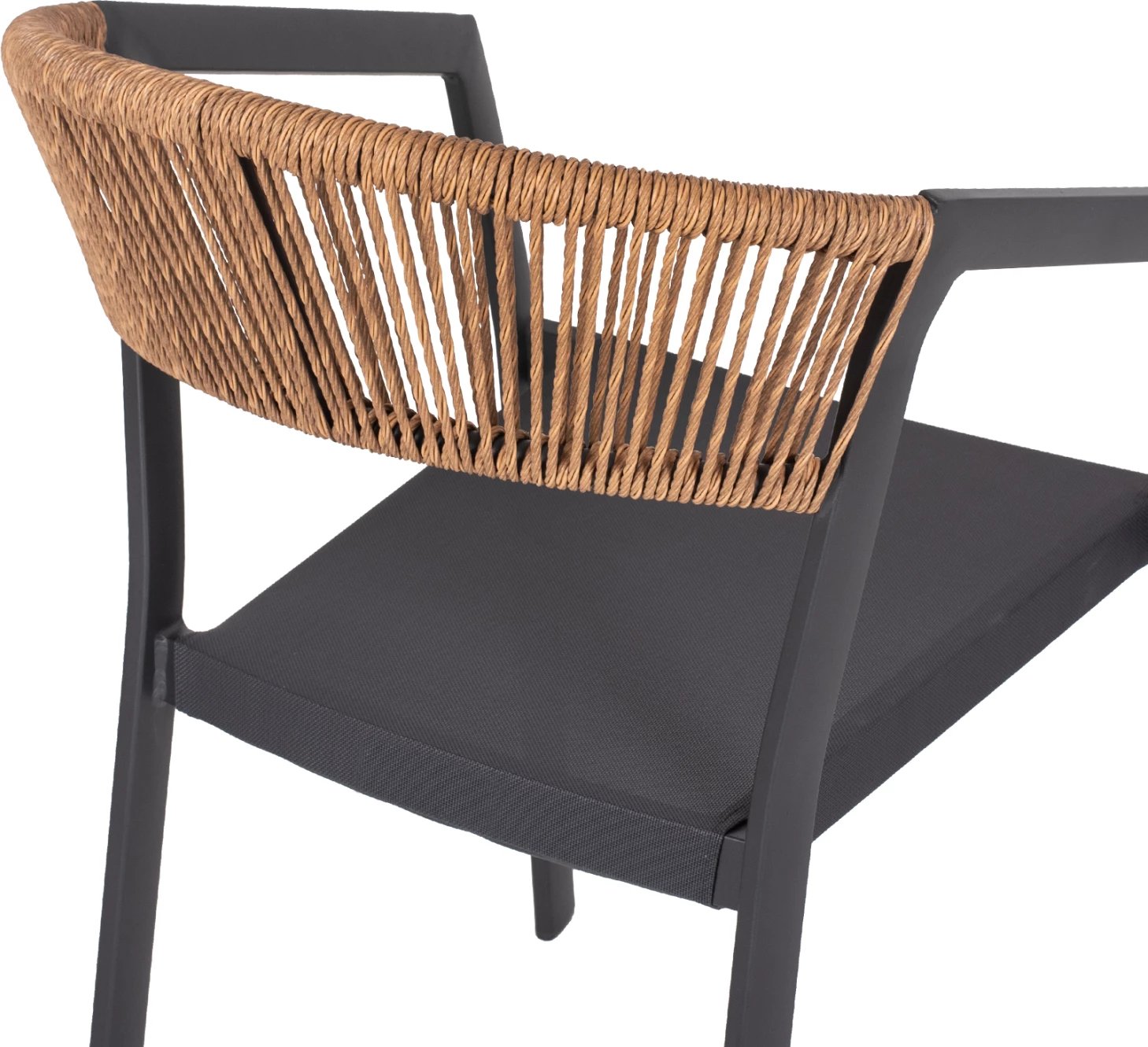 Karrige alumini FH5891.01, kornizë antracit dhe tekstil, shpinë rattan bezhë, 56x60x81,5H cm