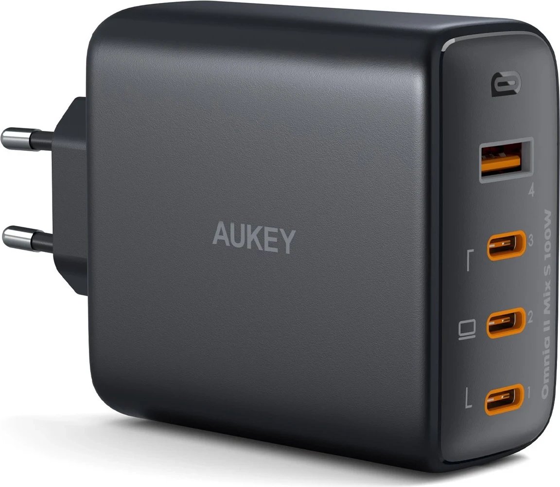 Mbushës muri AUKEY PA-B7S Omnia II GaN me 3xUSB-C dhe 1xUSB-A PD 3.0 PPS 100W, i zi