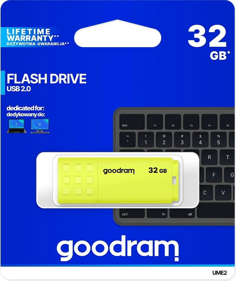 USB Goodram UME2, 32 GB, USB Lloji-A 2.0, e verdhë