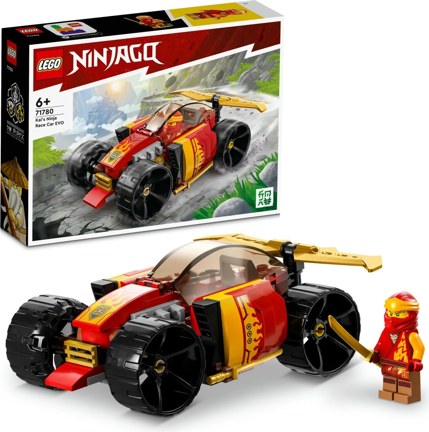 Set ndërtimi LEGO Ninjago, Kai's Ninja Race Car Evo, për djem, 94 pjesë