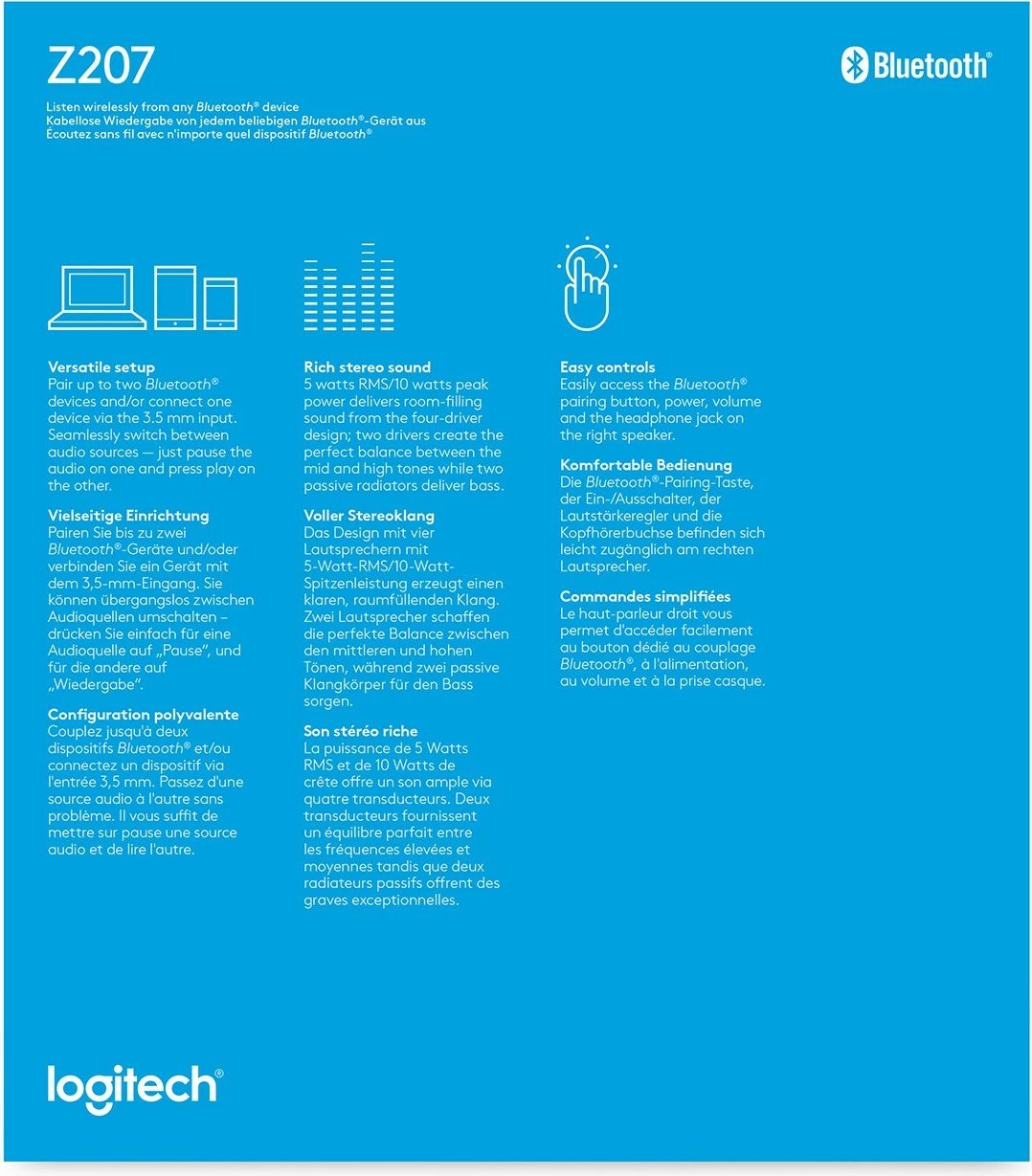 Altoparlantë kompjuterikë Logitech Z207, 2.0 kanale, me tela & pa tela, 5 W, e zezë