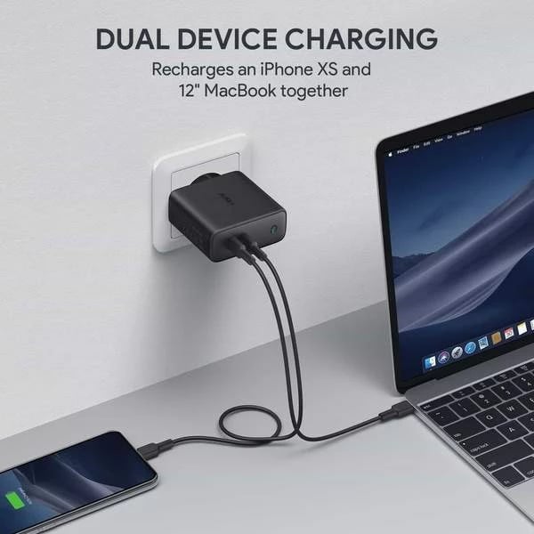 Karikues për celular AUKEY PA-D5, 2x USB-C, 63W, 6A, i zi