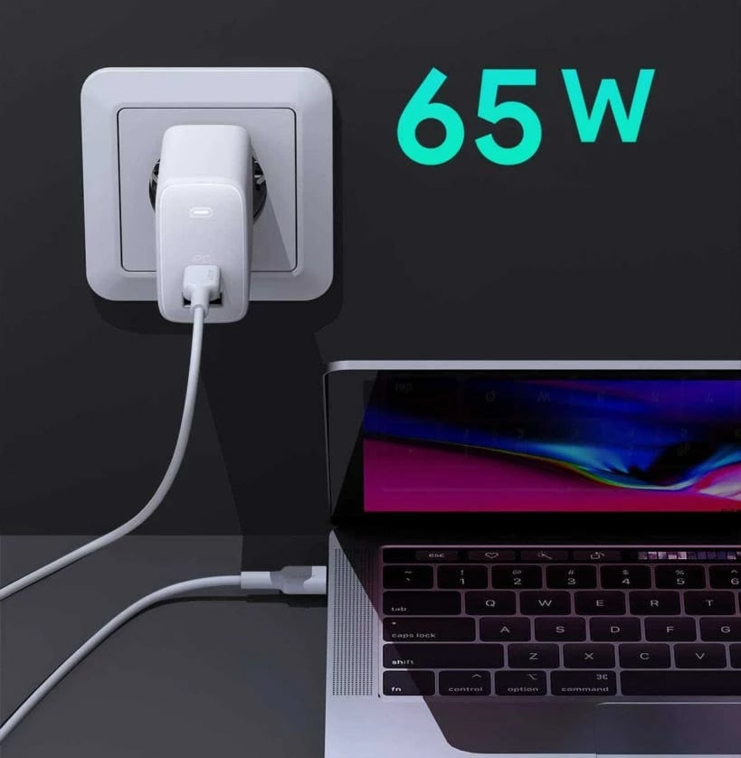 Karikuesi AUKEY PA-B3 GaN Omnia Mix, 65W 2xUSB (1xUSB-C & 1xUSB-A), i Bardhë