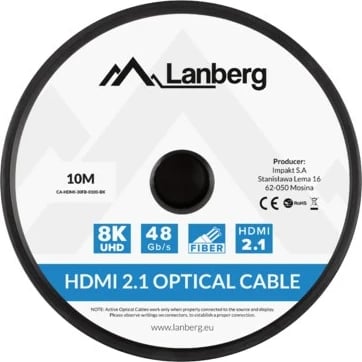 Kabllo HDMI Lanberg M/M V2.1 10M Optik AOC, e zezë