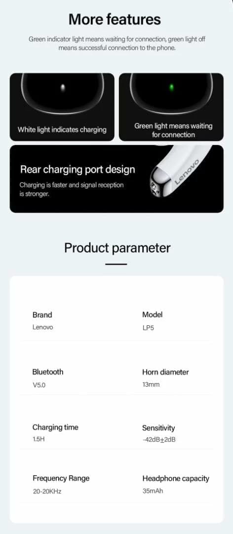 Dëgjuese Lenovo LivePods LP5, të bardha