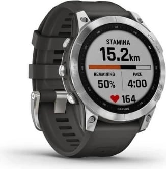 Orë inteligjente Garmin Fenix 7, me rrip grafit dhe ngjyrë argjendi