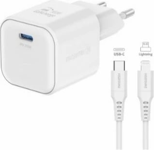 Karikues SWISSTEN GaN 1x USB-C 20W POWER DELIVERY, me kabllo Type-C/Lightning, i zi 