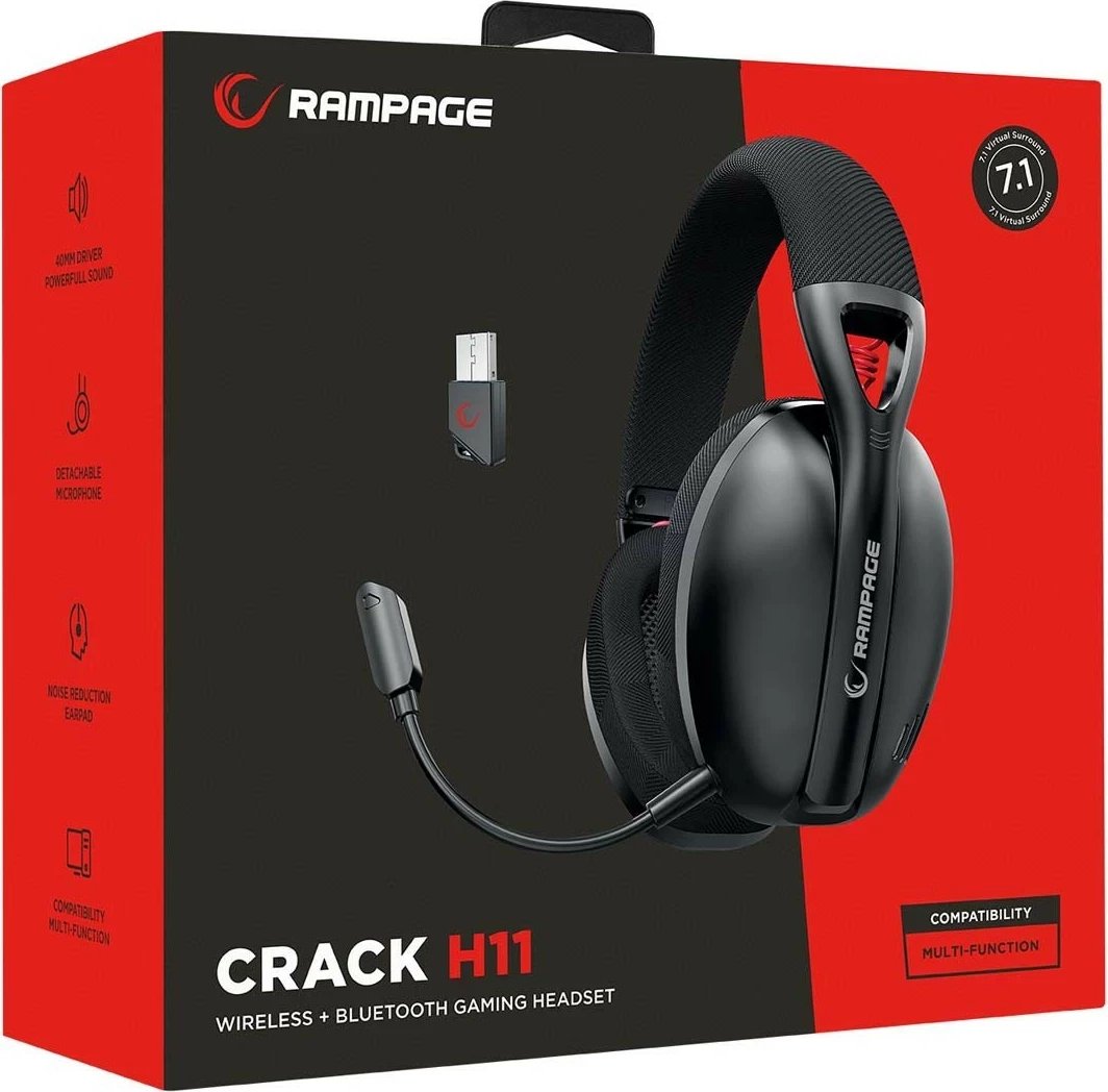 Kufje gaming Rampage CRACKH11, wireless, mikrofon, 7.1, të zeza