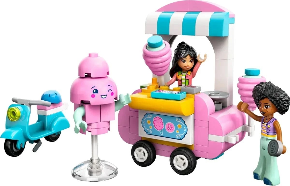 Lodra LEGO Friends 42643, Stenda e Sheqerit të Mbështjellë dhe Skuter, Rozë