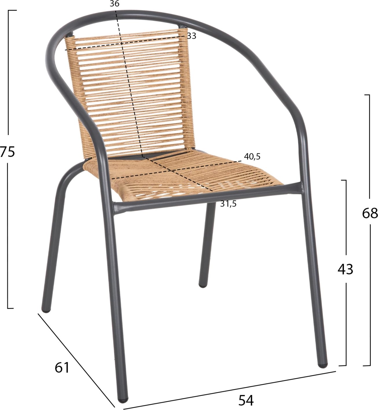 Karrige e jashtme SWIFTER FH5969.02 metalike, ratan sintetik, ngjyrë gri-natyrale, 54x61x75H cm