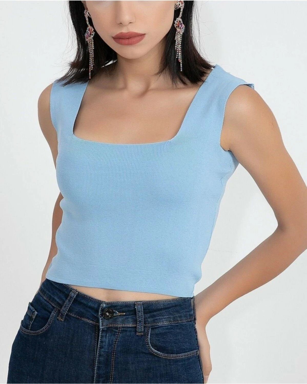 Bluzë crop për femra As Collection, blu