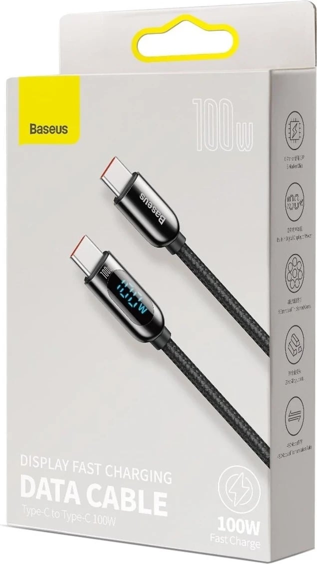 Kabllo ekrani USB-C në USB-C Baseus, 100 W, 2 m (e zezë)