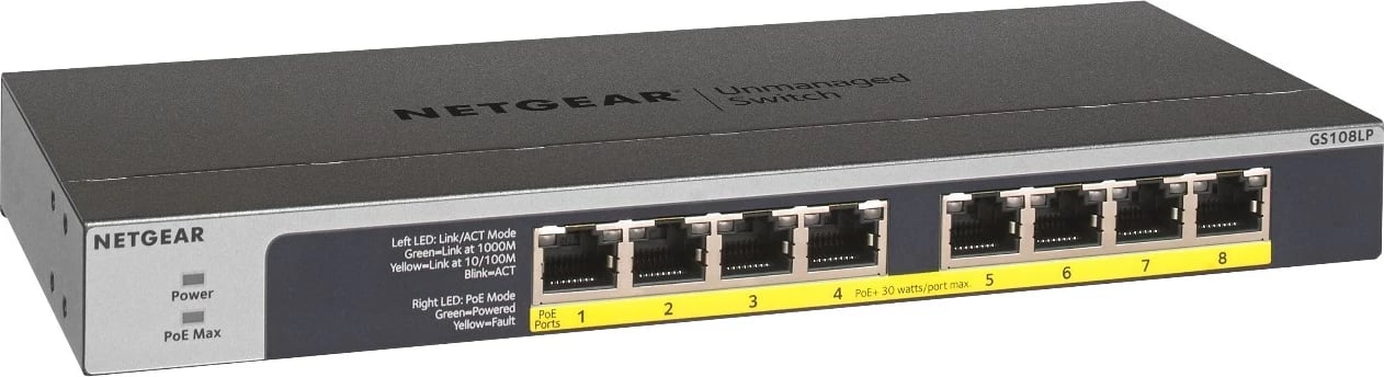 Switch NETGEAR GS108LP, 1U, i zi, gri