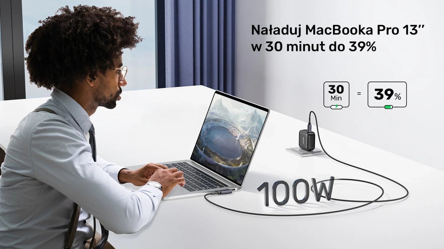 Kabllo Unitek USB-C këndore 90° PD100W 2m, ngjyrë zi-hiri