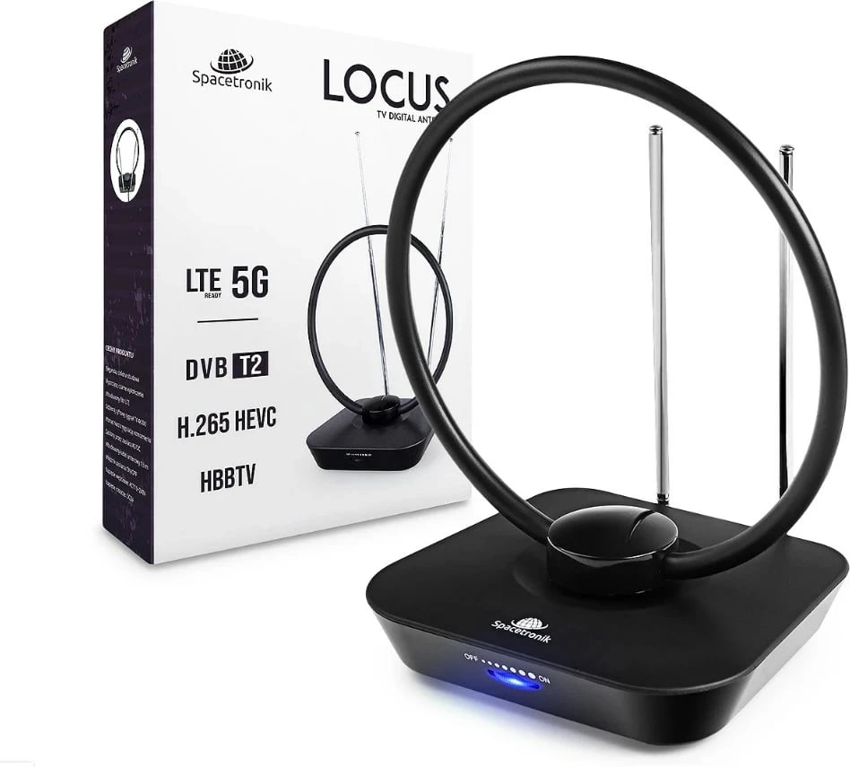 Antena e brendshme Spacetronik Locus DVB-T2, 45dB, furnizim me energji, E zezë