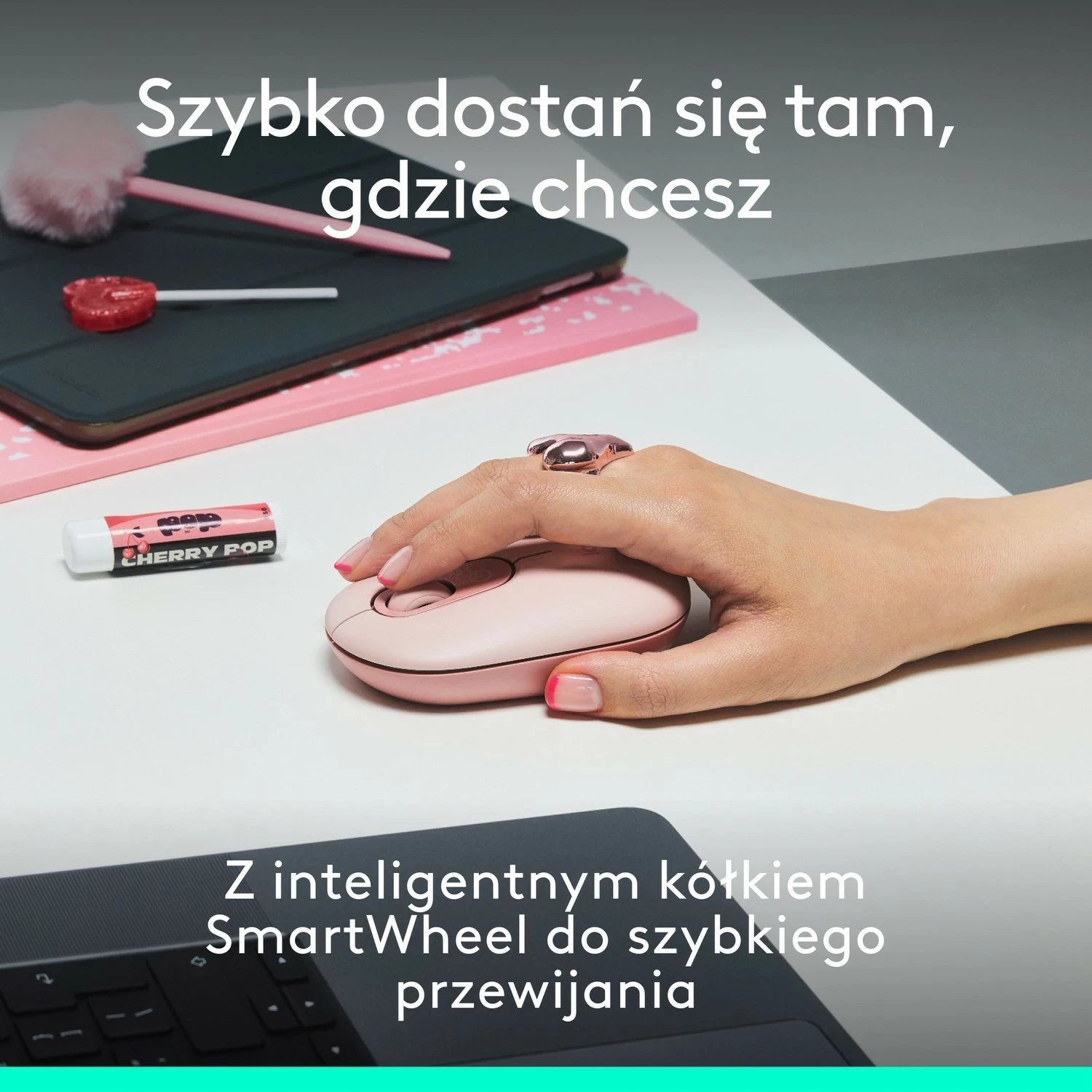 Tastierë dhe maus Logitech POP ICON Combo, pa kabllo, rozë