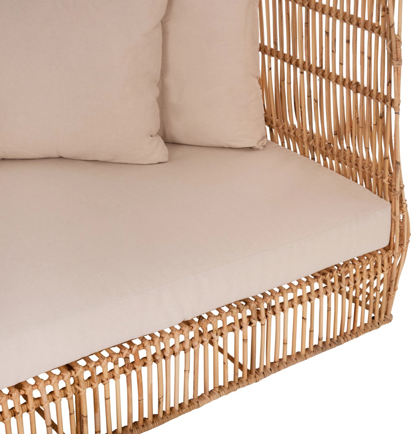 Divan për jashtë ZEPHYR FH5988 kallamishte rattan natyrale-set jastëkësh në bezhë 200x120x142Hcm