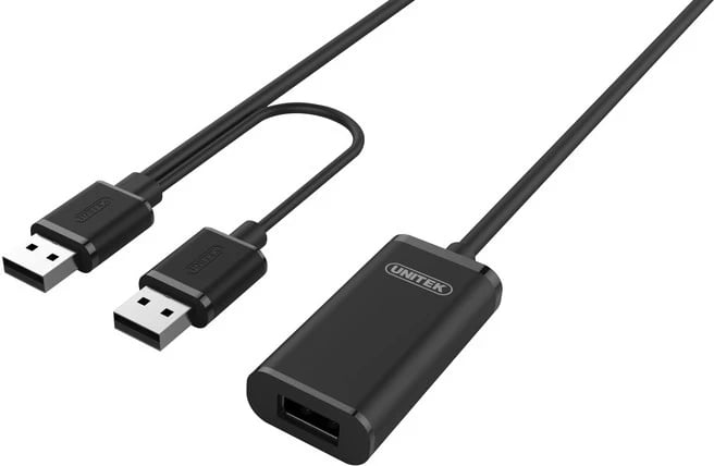 Përshtatës Unitek USB-A, 2x USB, 5.0m, e zezë