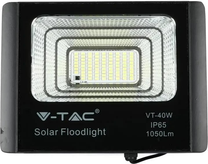 Projektor LED solar V-TAC 16W, IP65, me telekomandë, timer VT-40W 6000K, ngjyrë e zezë