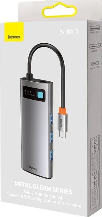 Hub USB-C 5në1 Baseus, me 3x USB 3.0 + HDMI + USB-C PD