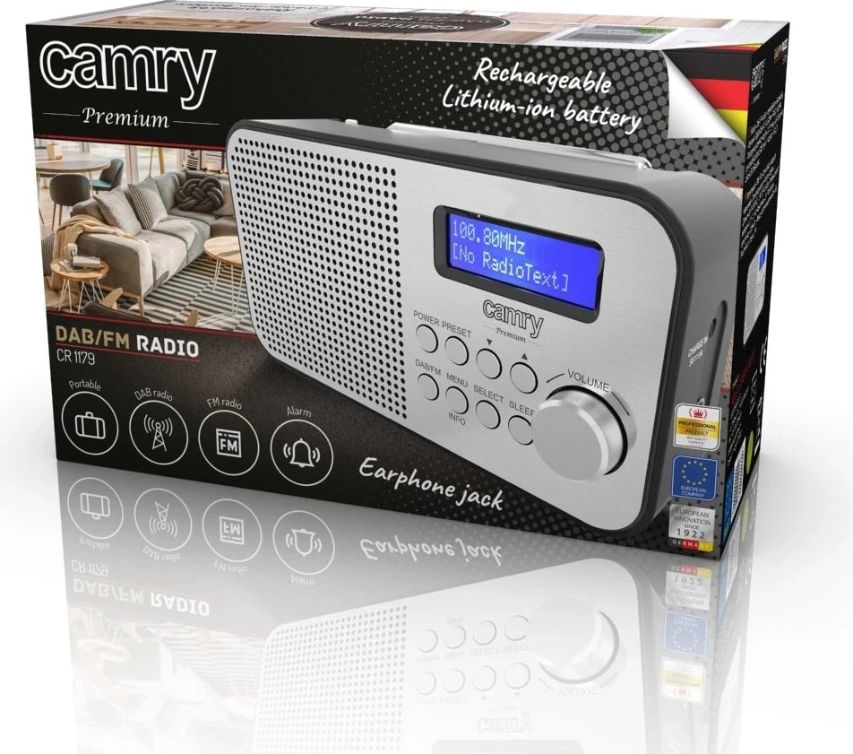 Radio digjitale Camry CR 1179, FM, DAB, DAB+, 2000mAh, e zezë-argjendtë