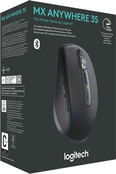 Maus Logitech MX Anywhere 3S, me lidhje RF Wireless + Bluetooth, 8000 DPI