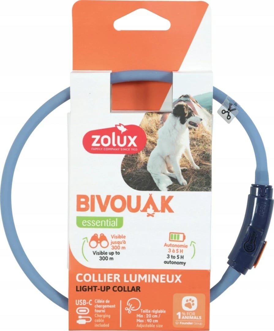 Qafore ZOLUX BIVOUAK LED për këlyshë dhe qen të vegjël, 20-40 cm, Blu