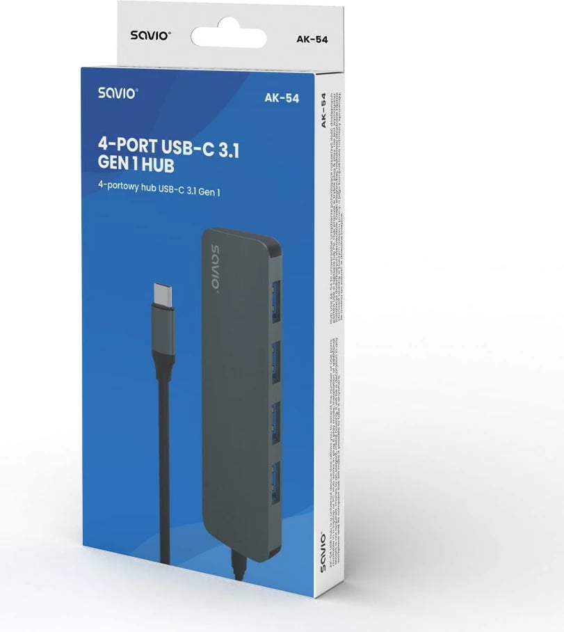 Hub Savio USB-C - 4 x USB-A, AK-54, hiri