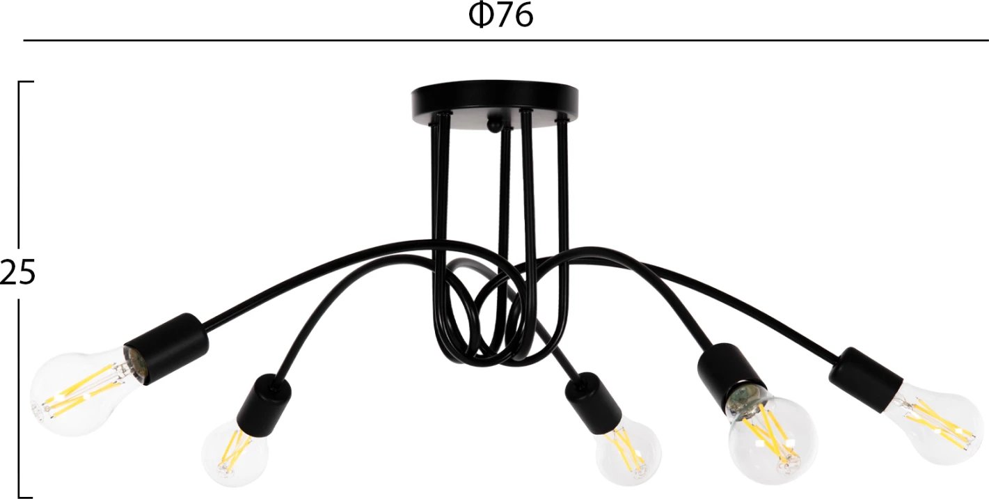 Llambadar tavani me 5 drita, FH4077, metal i zi, 76x76x25H cm