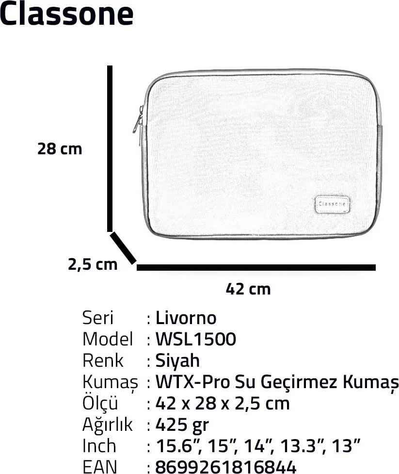 Çantë për laptop Classone Livorno Series, e zezë