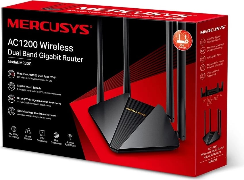 Ruter Wireless Mercusys MR30G, GE Dual-band, 2.4GHz / 5GHz, i zi