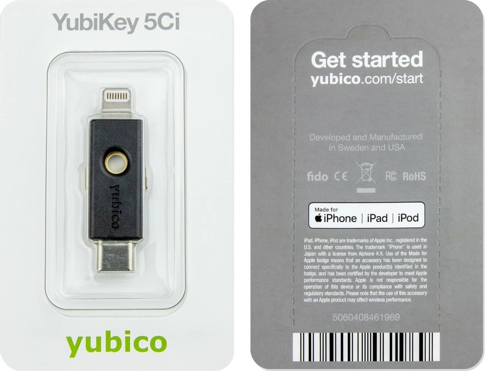 YubiKey 5Ci Yubico, MacOS, Android, Windows, ChromeOS, USB-C, Lightning, e zezë