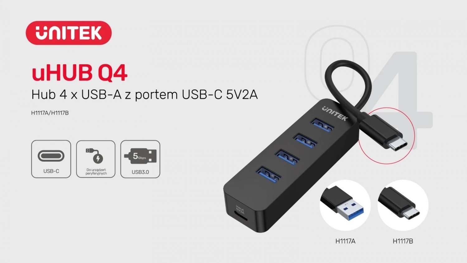 Hub Unitek, USB-A (3.1), 4 porte, 10W