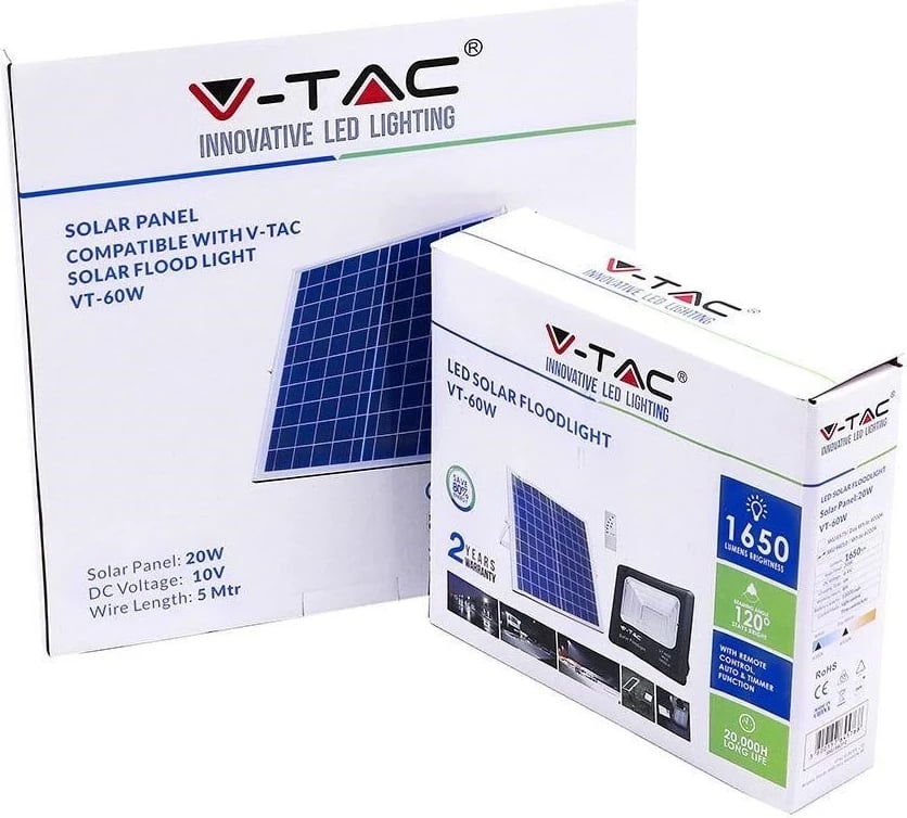 Projektor LED solar V-TAC VT-60W, 20W, IP65, 4000K, i zi