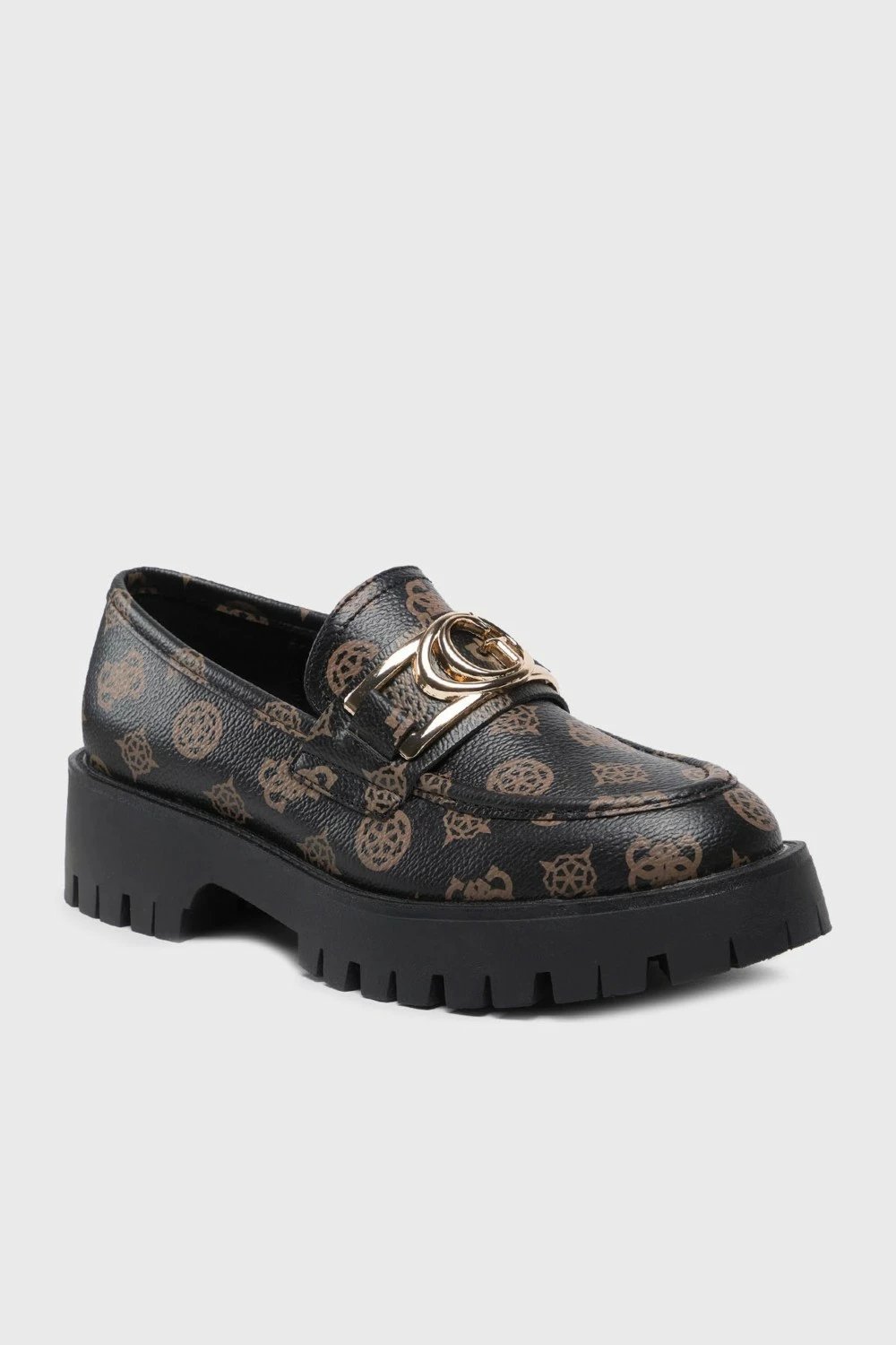 Këpucë Guess Ilary Logo Loafer FL7ILRFAL14 femra, të zeza-kafe