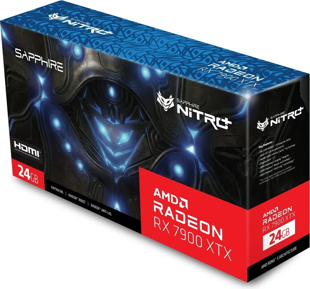 Kartelë grafike Sapphire NITRO+ Radeon RX 7900 XTX Vapor-X, 24 GB GDDR6, Argjendtë