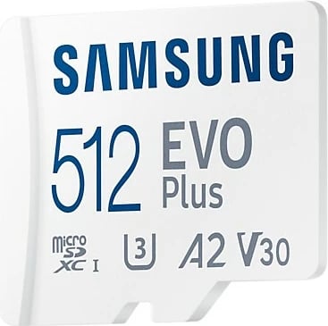 Kartelë memorie Samsung EVO Plus, 512 GB, MicroSDXC, Class 10, UHS-I, e bardhë