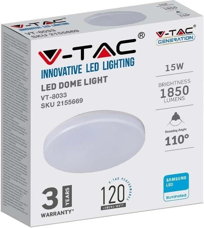 Plafond V-TAC VT-8033, 15W LED, 4000K, e bardhë